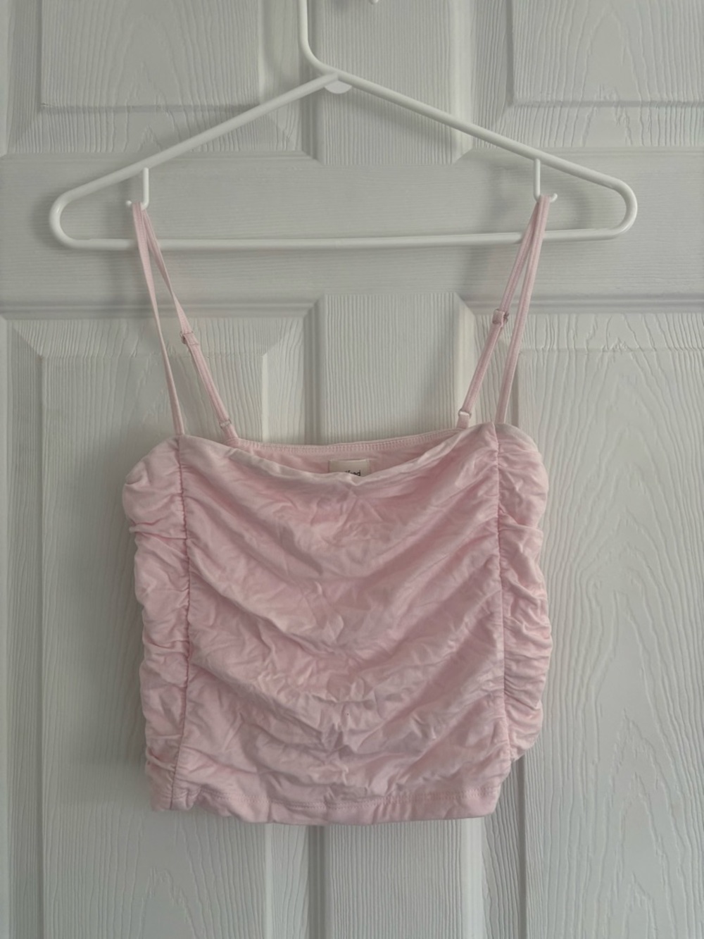 Aritzia Ruched Pink Spaghetti Strap Crop Top